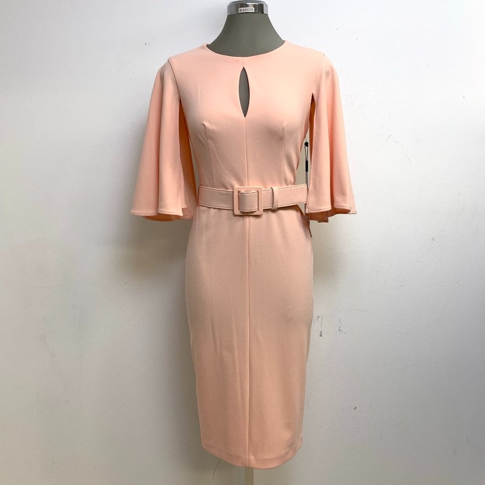 New CALVIN KLEIN Flutter 3/4 Sleeve Sheath Dress Nectar color